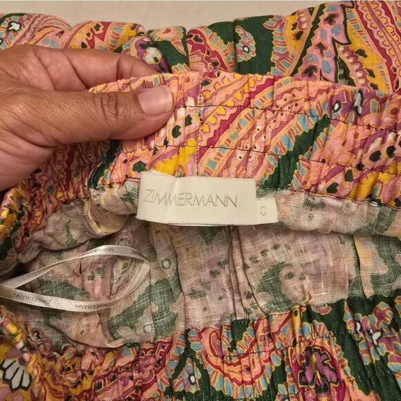 Zimmermann Green & Multicolor Linen Paisley Trouser Pants Size 4 - Picture 4 of 14